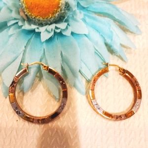 VINTAGE TRI-TONE GP  925 STERLING silver hoops